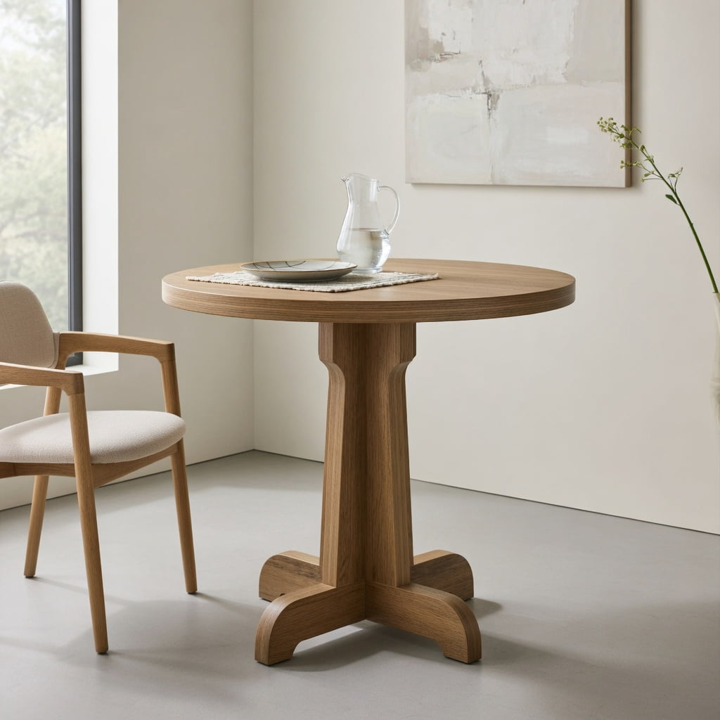 Hommoo 23.6 Inch Round Dining Table for 2, Modern Compact Wood Top Pedestal Table for Small Spaces, Apartments, Cafes & Home Kitchens, Walnut