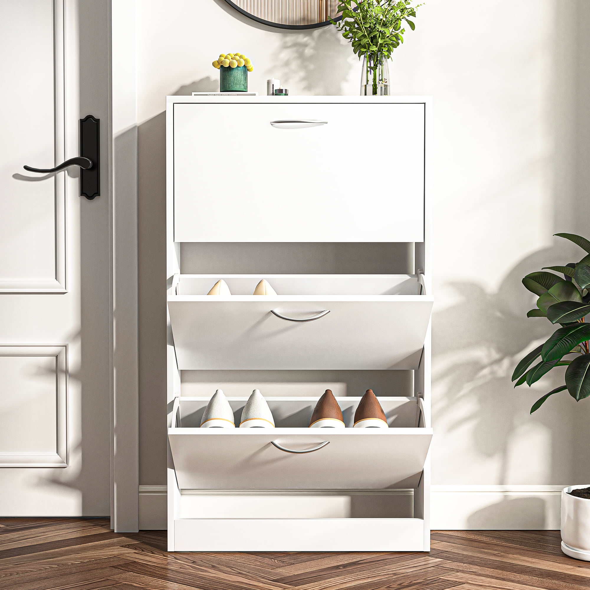 Merax Versatile Shoe Cabinet with 3 Flip Drawers, Maximum Storage Entryway  Organizer with Drawer, Free Standing Shoe Rack with Pull-down Seat for  Hallway