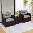 thumbnail image 1 of Hommoo 3 PCS Rattan Patio Furniture Set, Outdoor Brown Wicker Conversation Set with Glass Tabletop & Gray Cushion, 1 of 6