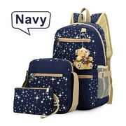 Hommoo 3 Pcs Cute Bear Backpack Set, Bookbag Backpack Set with Crossbody Bag and Pencil Case, School Bags Travel Backpacks Set For Teenagers, Navy Blue