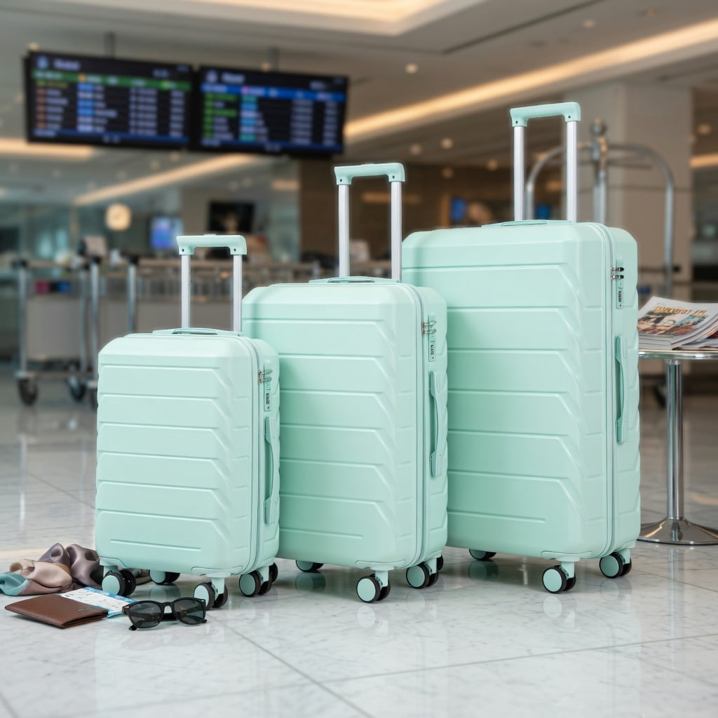 Hommoo 3-Piece ABS Hard Shell Luggage Set， 20", 24" & 28" Spinner Suitcases with TSA Combination Lock, 360° Silent Wheels, Matching Set, Mint Green