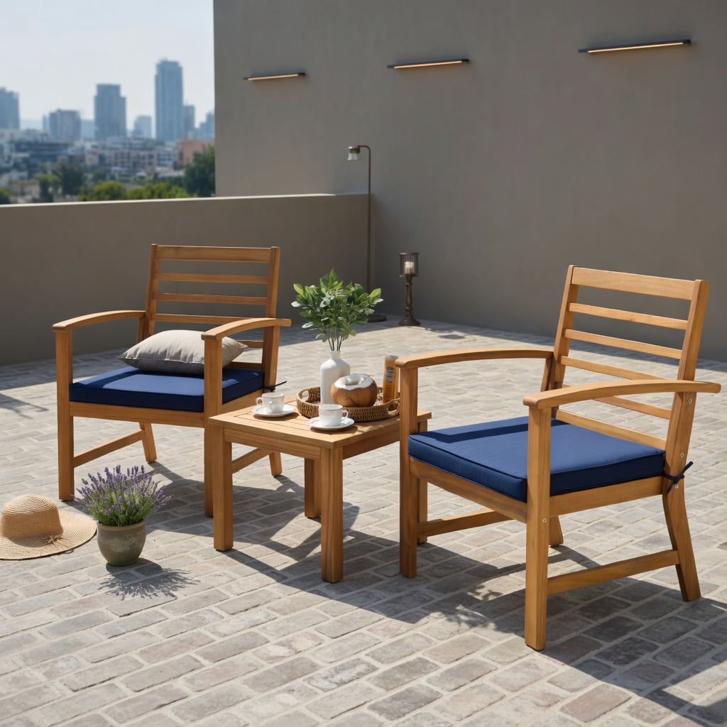 Hommoo 3-Piece Acacia Wood Outdoor Patio Furniture Set with Cushions, Durable Backyard Seating for Poolside, Porch, or Deck, Navy