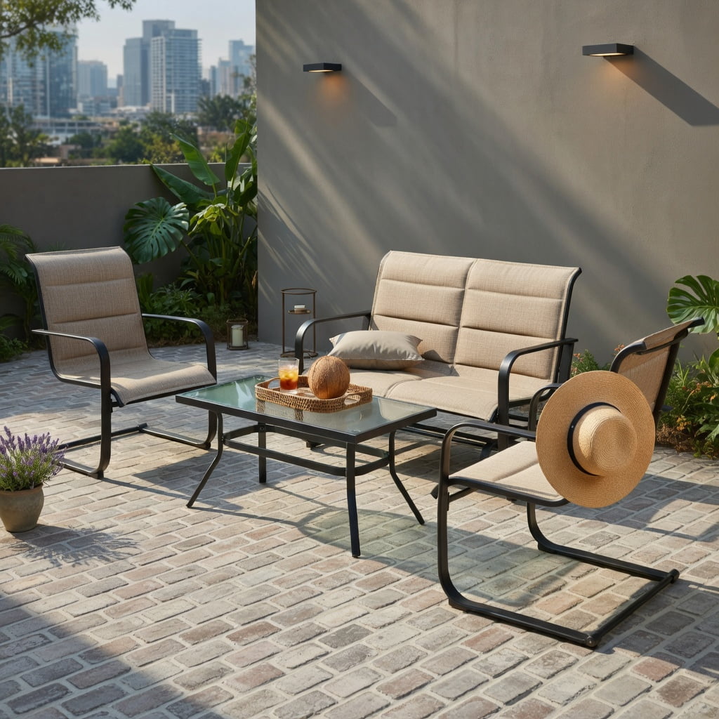 Hommoo 3-Piece Outdoor Bistro Set, Adjustable Backrest Chairs & Tempered Glass Table for Patio, Balcony, Porch, Gray