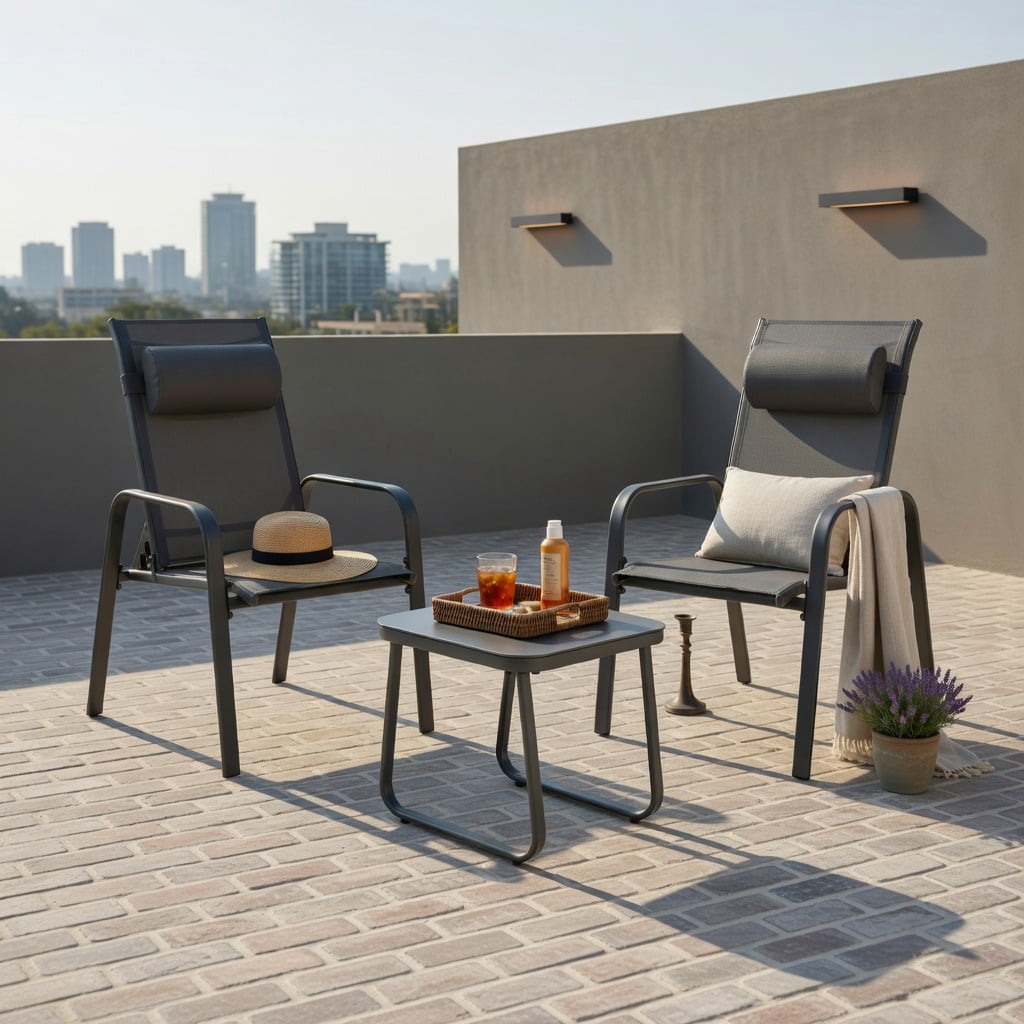 Hommoo 3-Piece Outdoor Rocking Patio Set, 2 Steel Glider Chairs + Red Cushioned Coffee Table for Backyard, Deck & Porch, Red