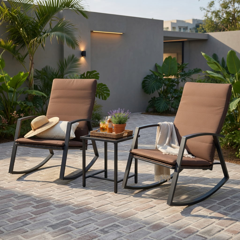 Hommoo 3-Piece Weather-Resistant PE Rattan Bistro Set with Cushions, 2 Armchairs + Square Glass Top Table for Patio, Balcony, Poolside, Red