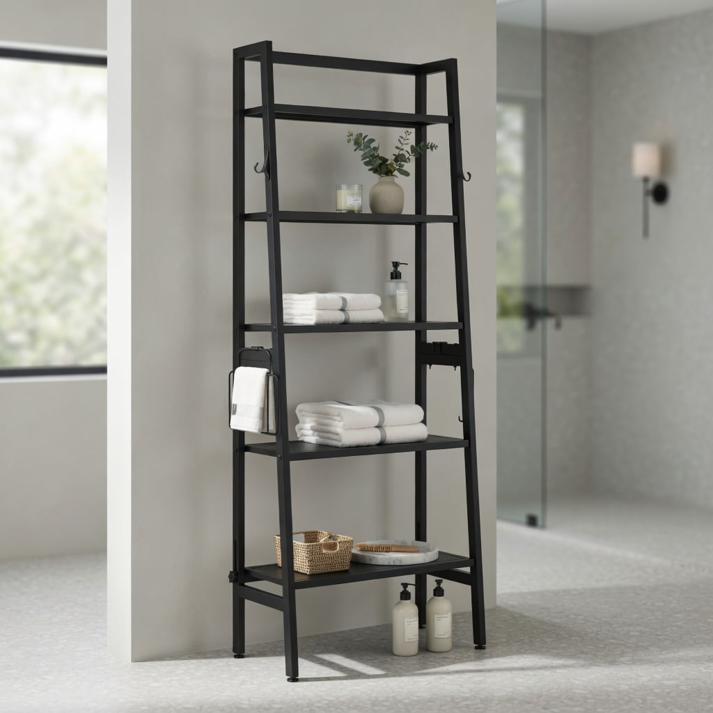 Hommoo 3-Tier Over-the-Toilet Storage Shelf Adjustable Height, Heavy-Duty Metal Bathroom Organizer with Anti-Tip Design, Black