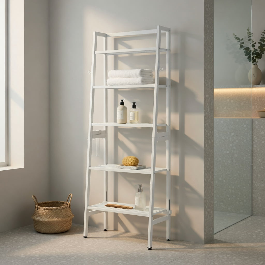 Hommoo 3-Tier Over-the-Toilet Storage Shelf, Metal Bathroom Organizer with Anti-Tip Design & Ventilated Mesh Bottom, White
