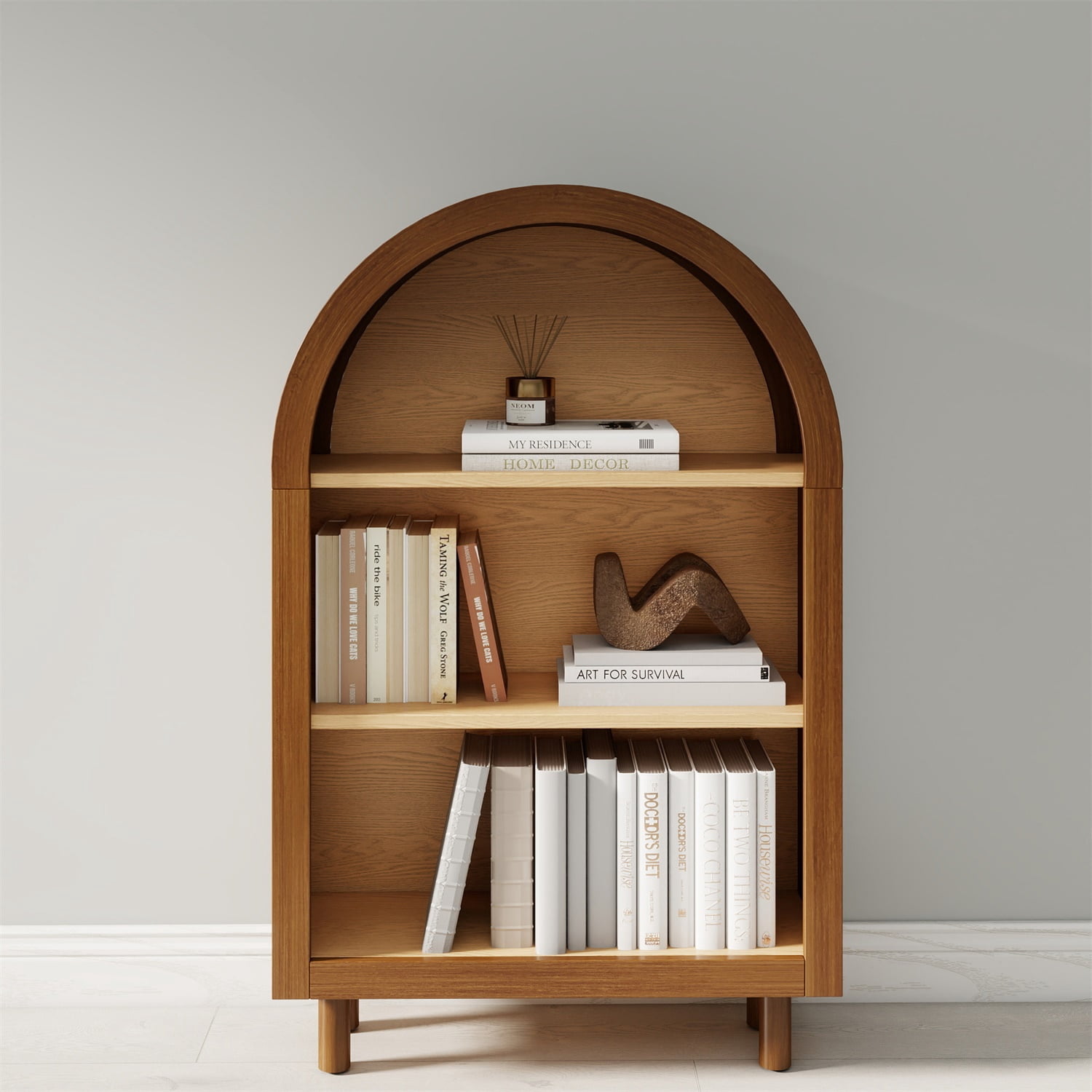 Hommoo 3-Tier Shelves Arched Bookcase Storage Cabinet,Wooden Modern 37.4"H Arched Top Bookshelf for Living Room, Bedroom, Entryway, Walnut