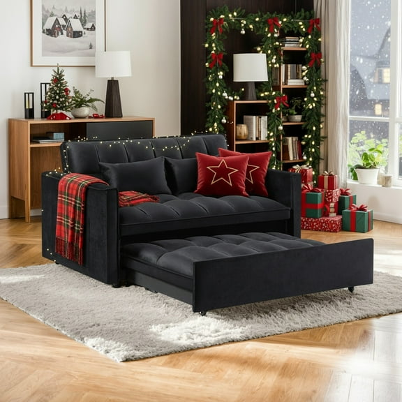 Hommoo 3 in 1 Convertible Pull Out Sofa Futon Bed, Loveseat Sleeper Sofa, Black