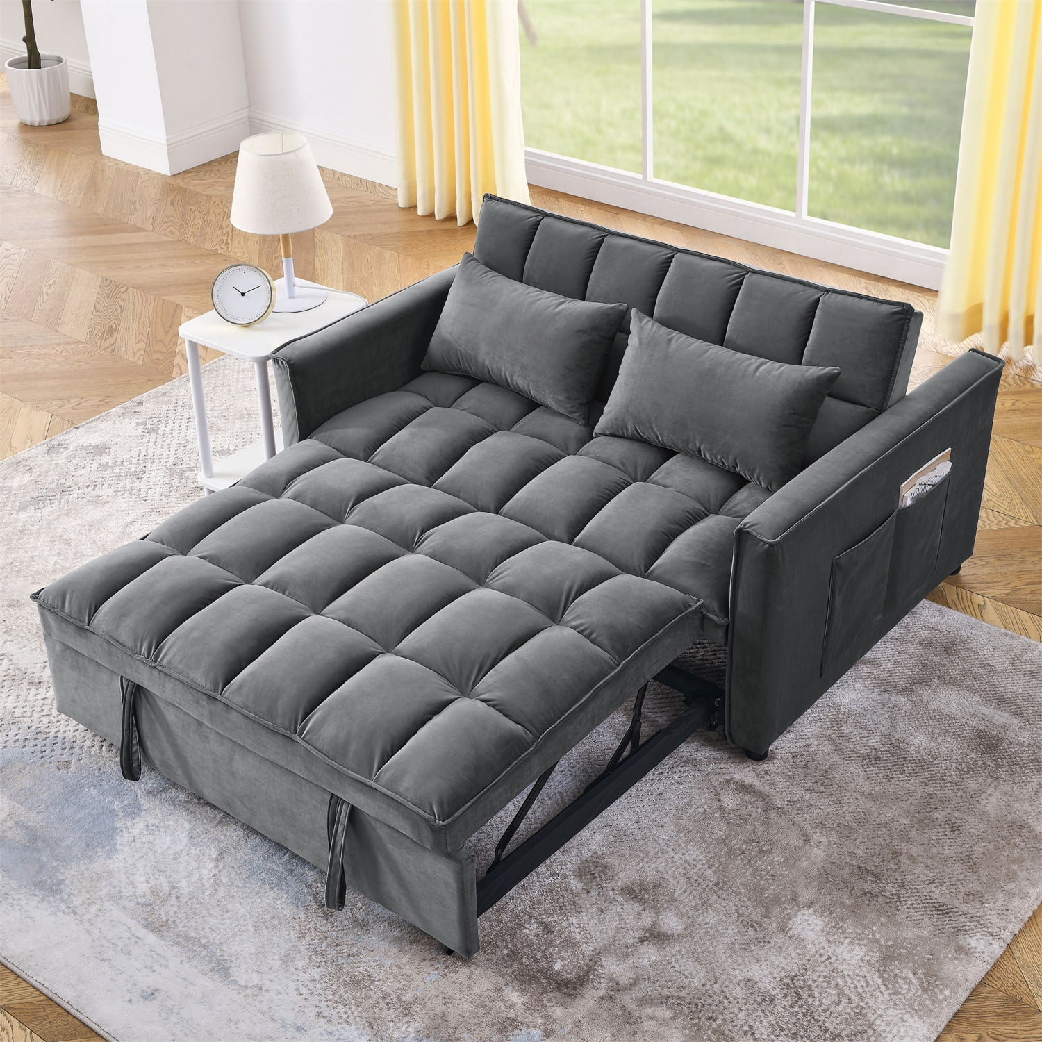Hommoo 3 in 1 Convertible Pull Out Sofa Bed, Loveseat Sleeper Sofa, Gray