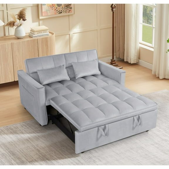Hommoo 3 in 1 Convertible Pull Out Sofa Bed, Loveseat Sleeper Sofa, Light Gray