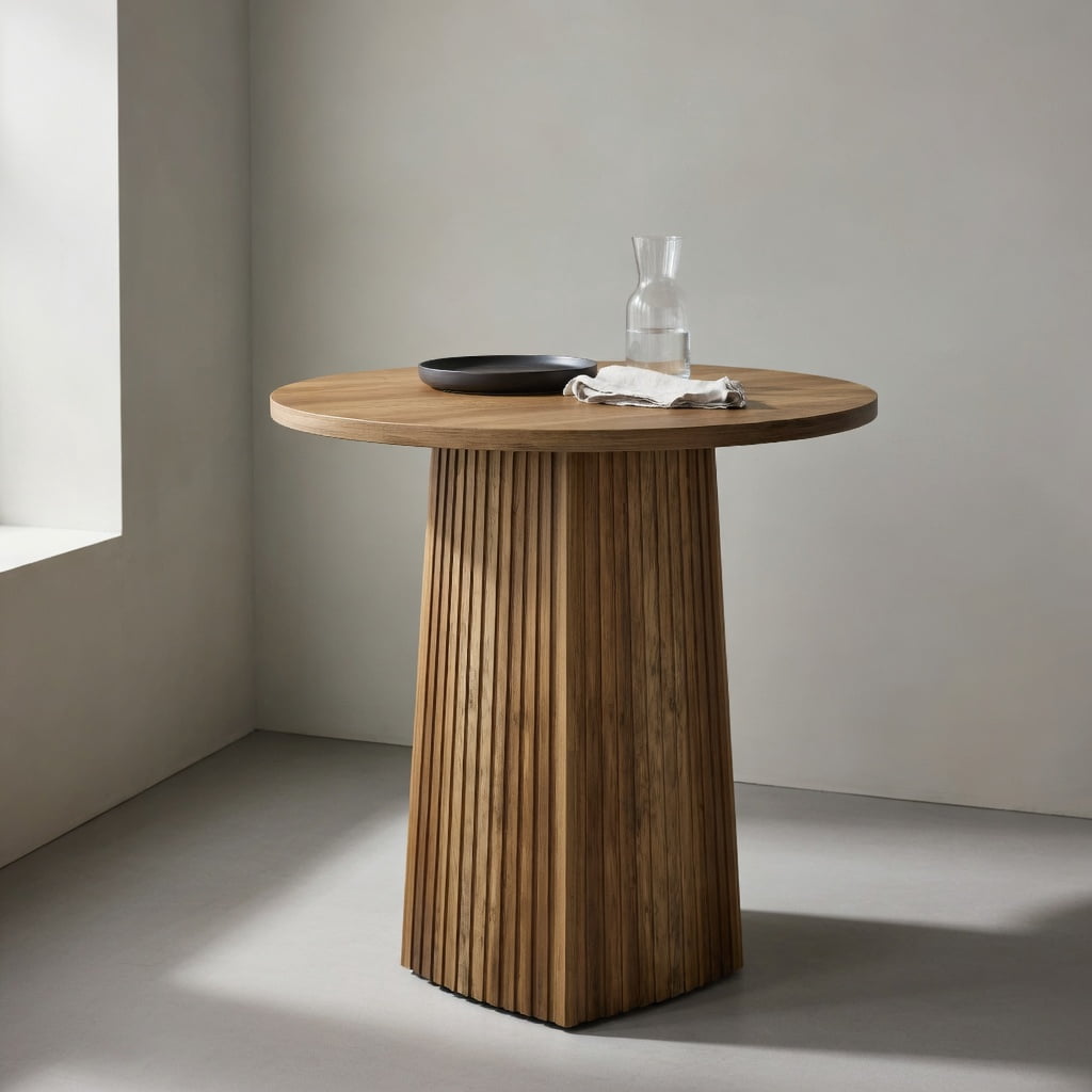 Hommoo 31.5 Inch Round Pub Table, Modern Fluted Pedestal Bar Table for Kitchen, Apartment, Breakfast Nook & Small Spaces, Walnut