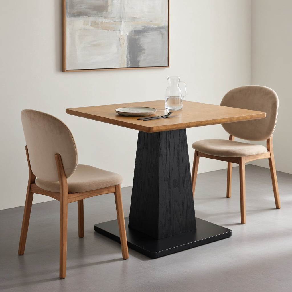 Hommoo 31.5 Inch Square Farmhouse Dining Table for 4, Rustic Wood-Grain Top with Pedestal Base, Space-Saving Kitchen & Breakfast Nook Table, Black