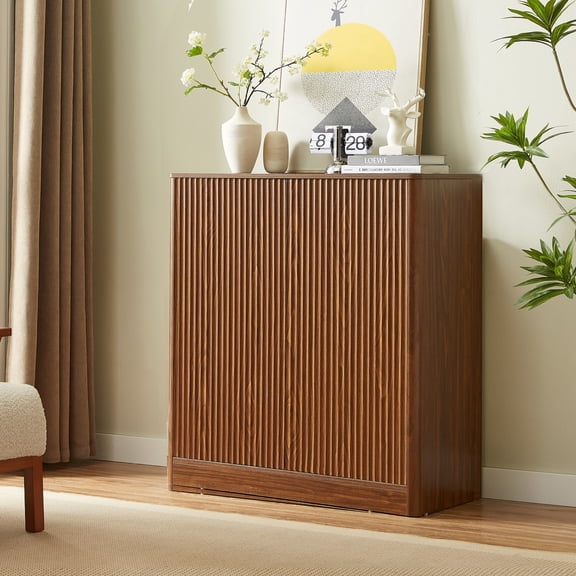 Hommoo 31.5" Modern Wooden Wavy Buffet Sideboard Accent Storage Cabinet, Curved Contour Design Sideboard Buffet Cabinet,Walnut