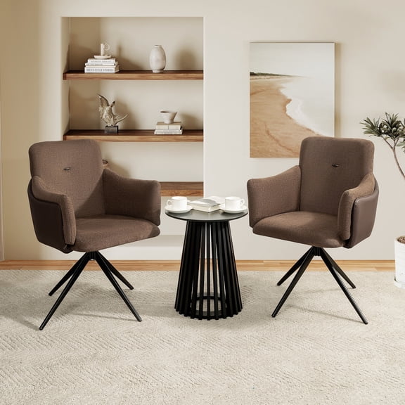Hommoo 360° Swivel Accent Chair Set of 2, Modern Linen Upholstered Armchair with Metal Base, for Home & Office, Dark Brown