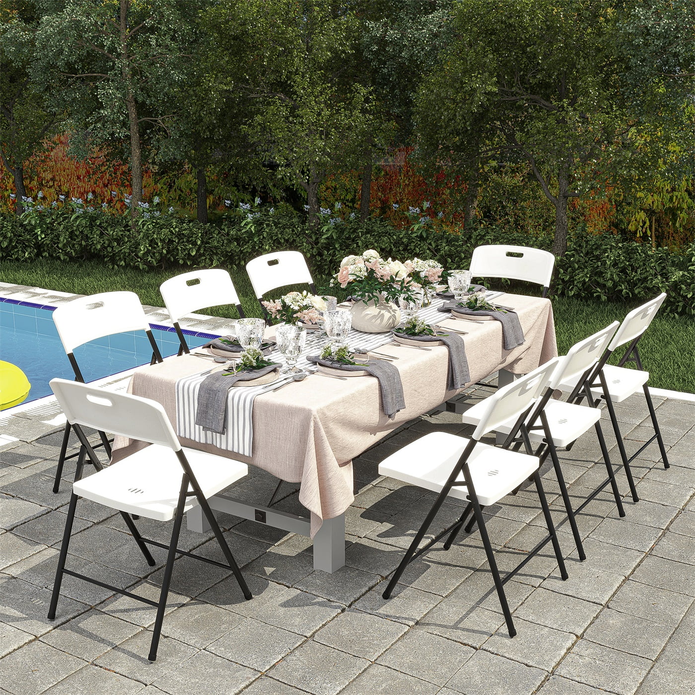 Hommoo 4 PCS Portable Folding Chairs Set, Plastic Seat with Steel Frame for Indoor Outdoor, White