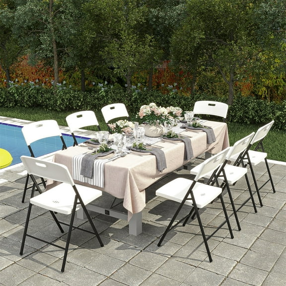 Hommoo 4 PCS Portable Folding Chairs Set, Plastic Seat with Steel Frame for Indoor Outdoor, White