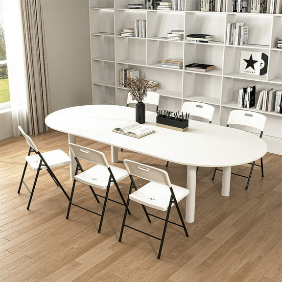 Hommoo 4 PCS Portable Folding Chairs Set, Plastic Seat with Steel Frame for Indoor Outdoor, White