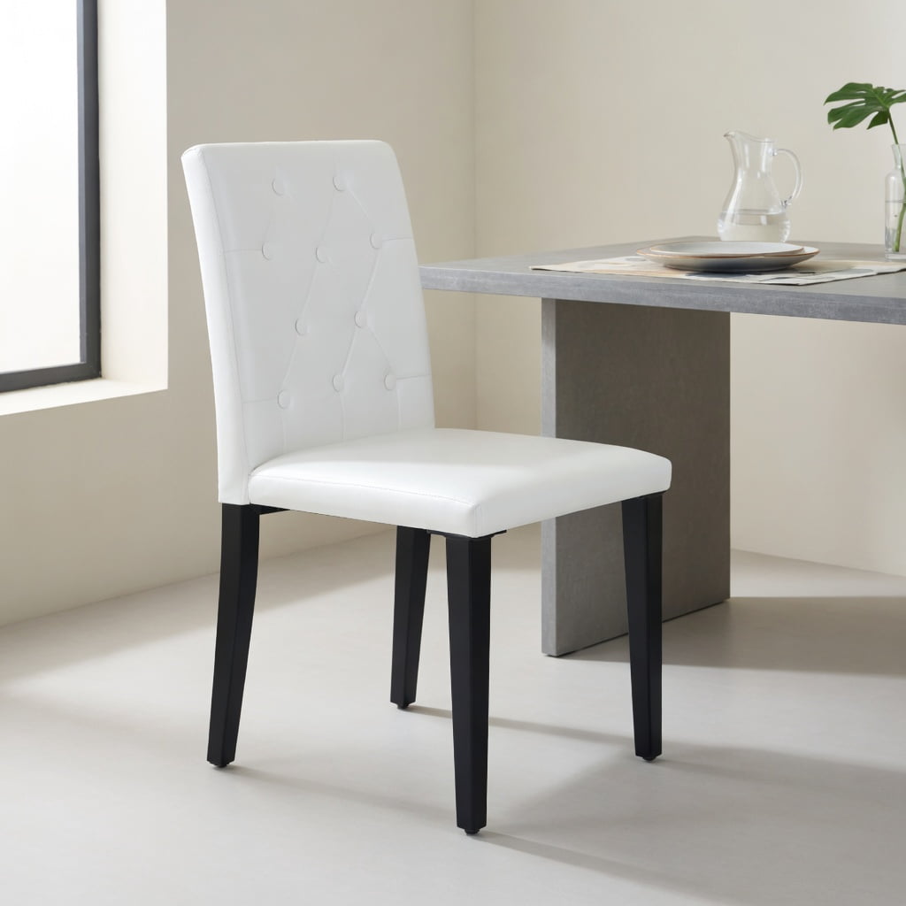 Hommoo 4-Pack Modern PU Leather Dining Chairs with Ergonomic Buckle Backrest & Metal Legs, 35 in Height, Easy Assembly for Home, Restaurant & Hotel Use, White & Black