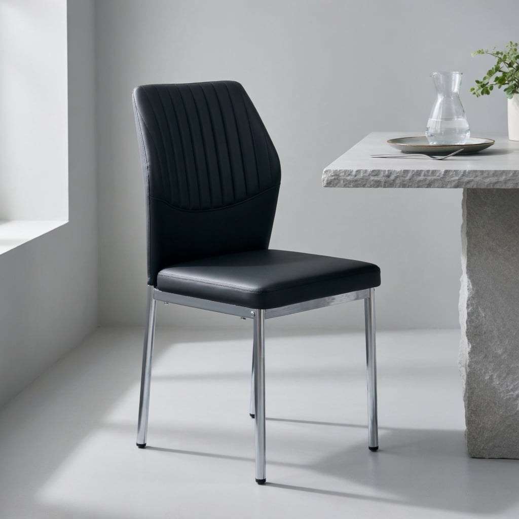 Hommoo 4-Pack Modern & Silver PU Dining Chairs, Ergonomic 36.7 in Height, High-Density Foam Cushion, Light Luxury Design for Dining Room, Office & Commercial Spaces, Black