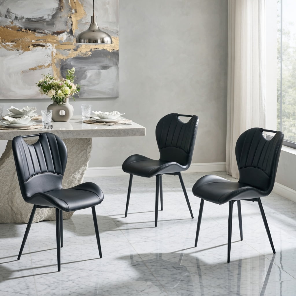 Hommoo 4-Pack PU Leather Dining Chairs with Ergonomic Support, Metal Frame & Adjustable Leveling Feet, Modern Home & Apartment Dining Set, Black