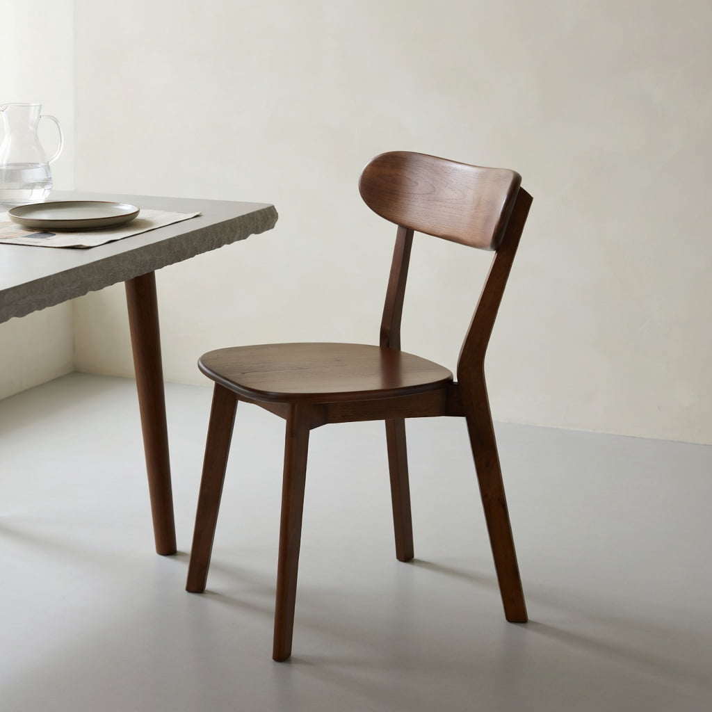 Hommoo 4 Pcs Mid Century Modern Solid Wood Dining Chairs, Ergonomic Curved Back, Adjustable Leveling Feet, for Dining Room, Kitchen & Living Room, Walnut