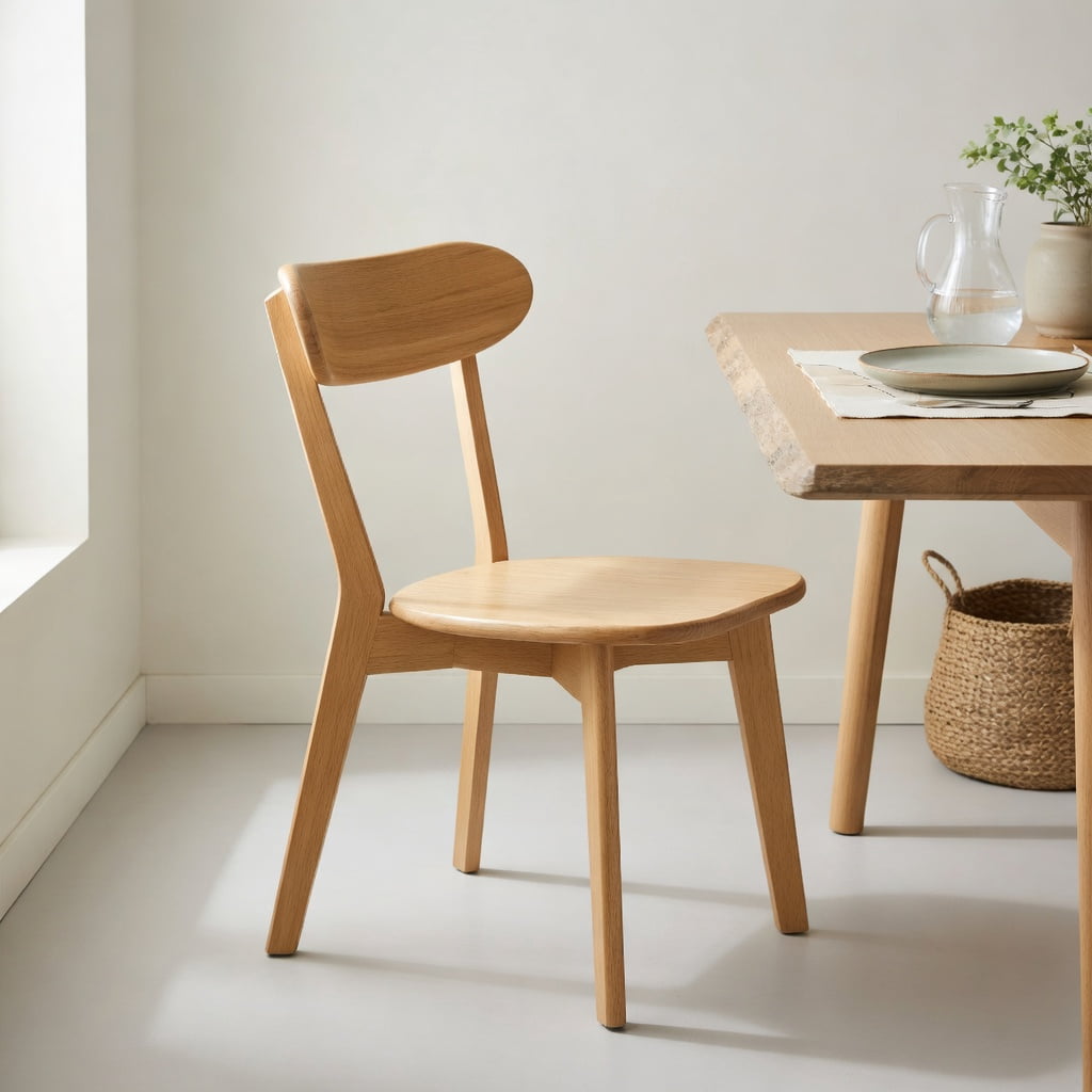 Hommoo 4 Pcs Mid Century Modern Solid Wood Dining Chairs, Ergonomic Curved Backrest, Adjustable Leveling Feet, for Dining Room, Kitchen & Living Room, Natural Wood