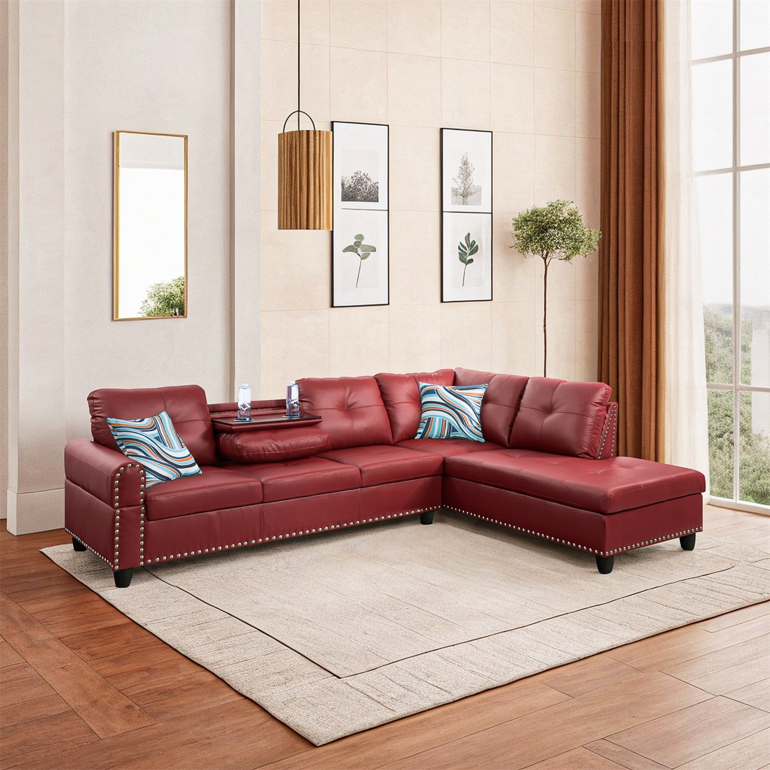 Hommoo 4-Seat Faux Leather Sectional Sofa Sets, L Shaped Flippable