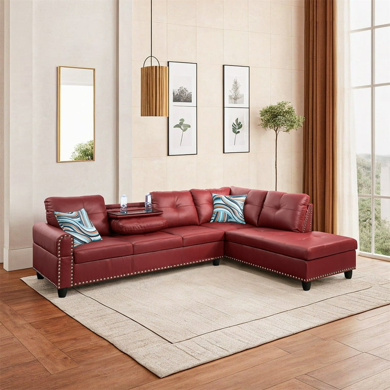 Hommoo 4-Seat Faux Leather Sectional Sofa Sets, L Shaped Flippable