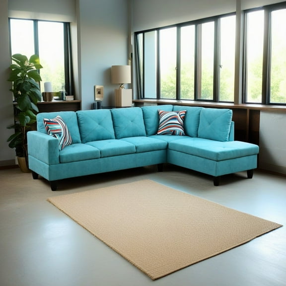 Hommoo 4 Seat Sectional Sofa Living Room Furniture Sets, Modern Flannelette L Shaped Couches and Sofas Model for Home, Green(No Ottomans)