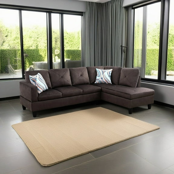 Hommoo 4 Seat Sectional Sofa Living Room Furniture Sets, Modern Microfiber L Shaped Couches and Sofas Model for Home, Espresso(No Ottomans)