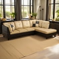 thumbnail image 1 of Hommoo 4 Seats Lint and PVC Sectional Sofa Couch Set, Modern L Shaped Sectional Couch, Living Room Furniture Set, Beige and Brown, 1 of 8