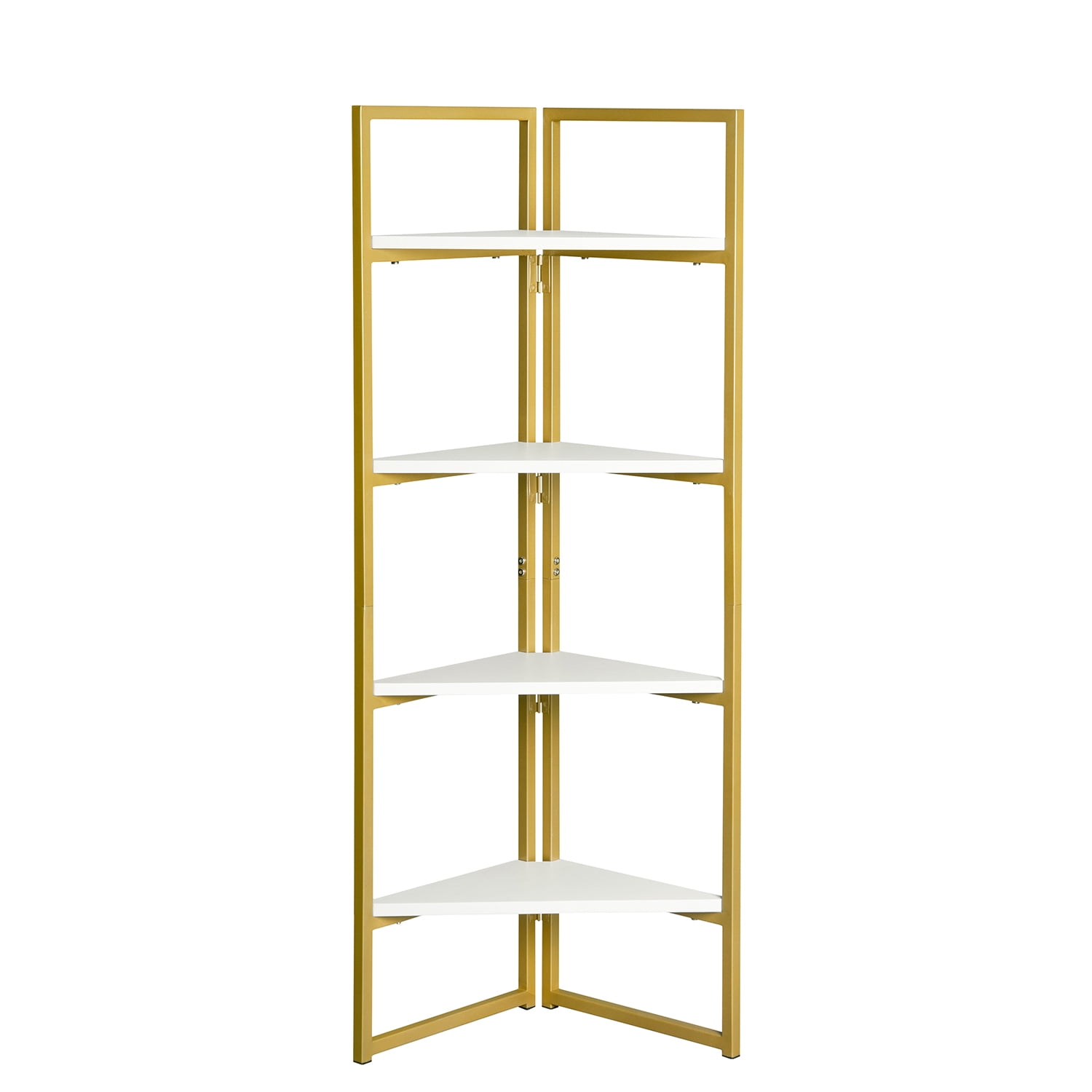 3 Tiers Modern Foldable Standing Bathroom Shelving Corner Shelf in Gold