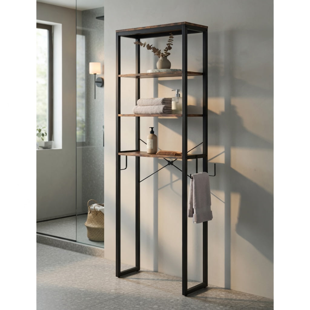 Hommoo 4-Tier Over-the-Toilet Storage Shelf Rack, Freestanding Bathroom Organizer for Small Spaces, Black