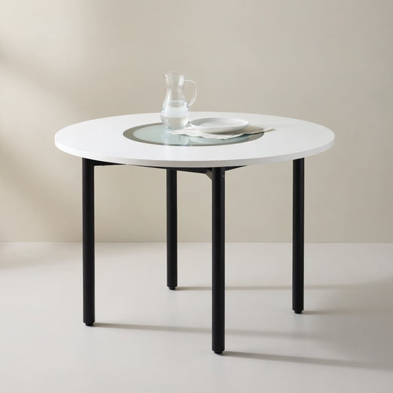 Hommoo 42 Inch Round Dining Table, Modern MDF Top with Gray Tempered ...