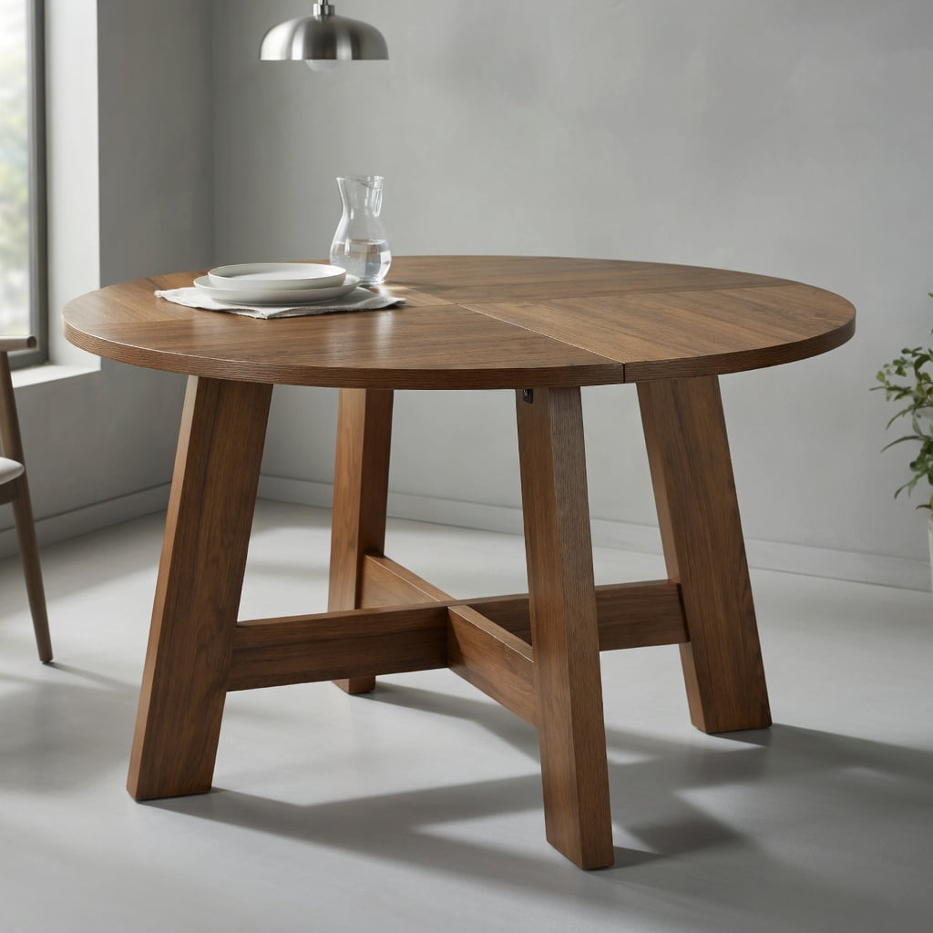 Hommoo 47 Inch Round Dining Table for 4-6 People, Modern Kitchen Table with Reinforced Cross Brace Base, Sturdy MDF Construction, Walnut