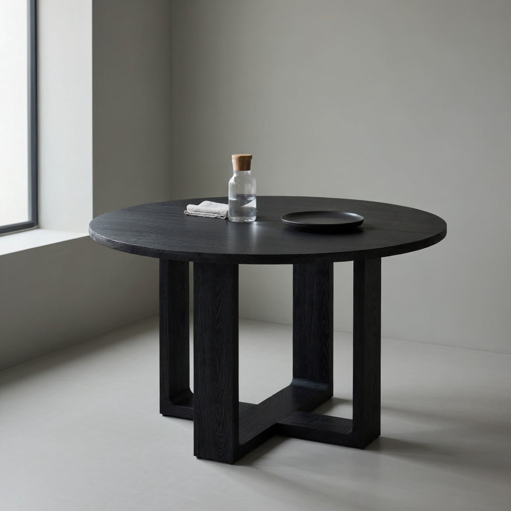 Hommoo 47-Inch Round Solid Wood Dining Table, Sturdy Cross-Base Kitchen Table for 4 to 6 People, Farmhouse & Modern Style, Black