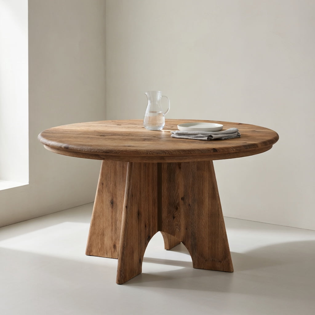 Hommoo 47 Inch Solid Wood Round Dining Table, Farmhouse Kitchen Table for 4-6 People, Rustic Modern Breakfast & Living Room Table, Natural