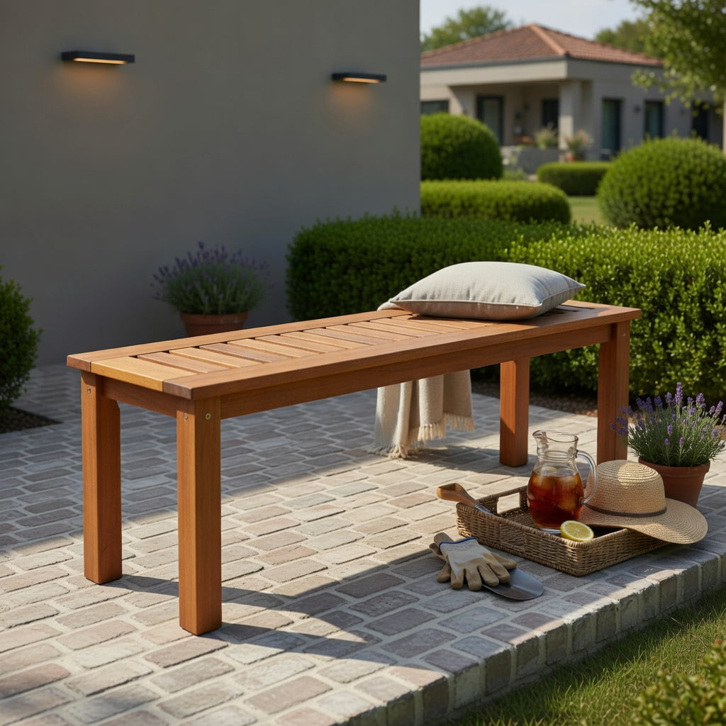 Hommoo 47" Teak Wood Patio Bench for 2 People, Solid Wood Outdoor Garden Bench with Slatted Seat, Weather-Resistant Finish, Easy Assembly, Natural