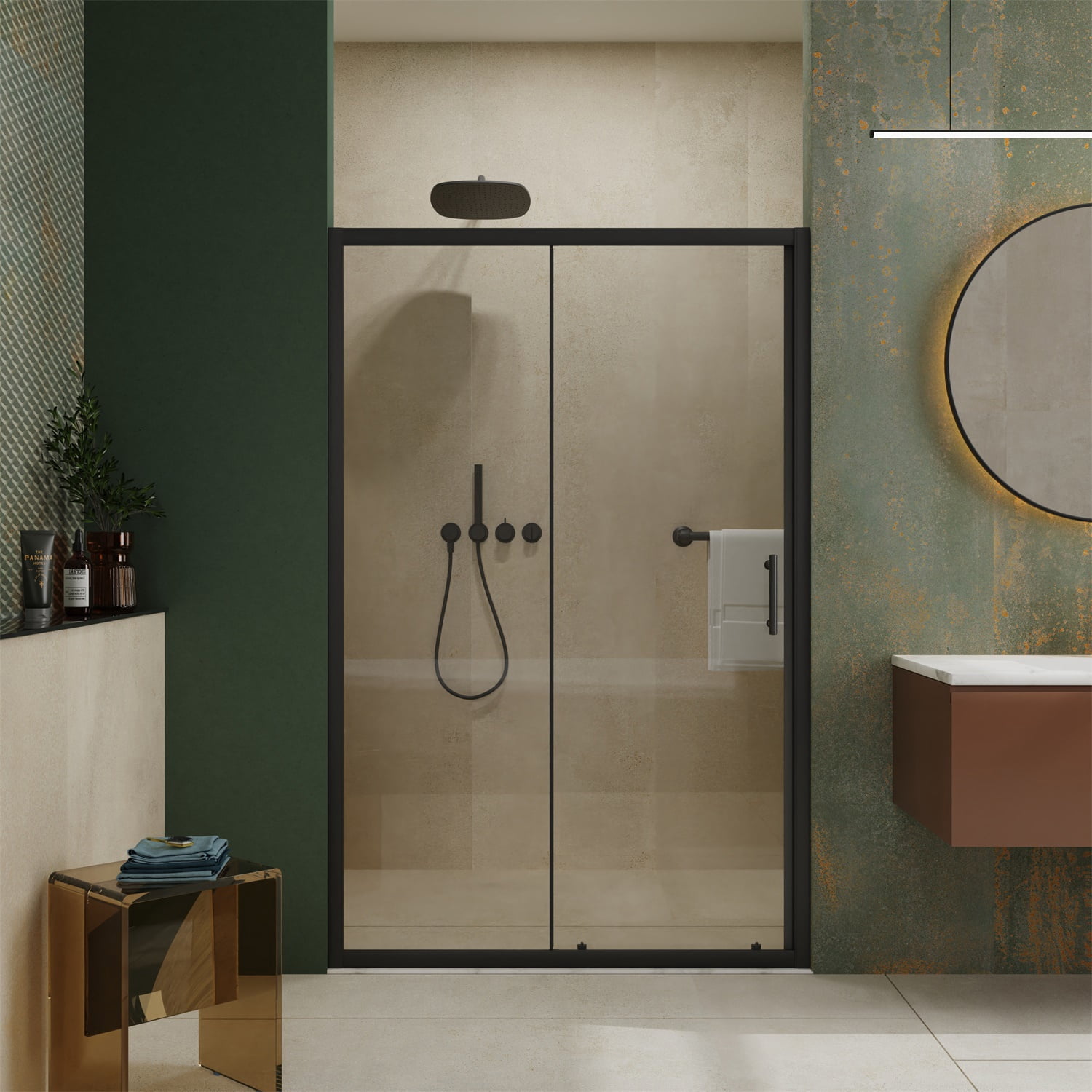Hommoo 48" W x 72" H Single Sliding Shower Door, 1/5"(5mm) Thick Clear Tempered Glass Shower Door with Stainless Steel Handle, Black