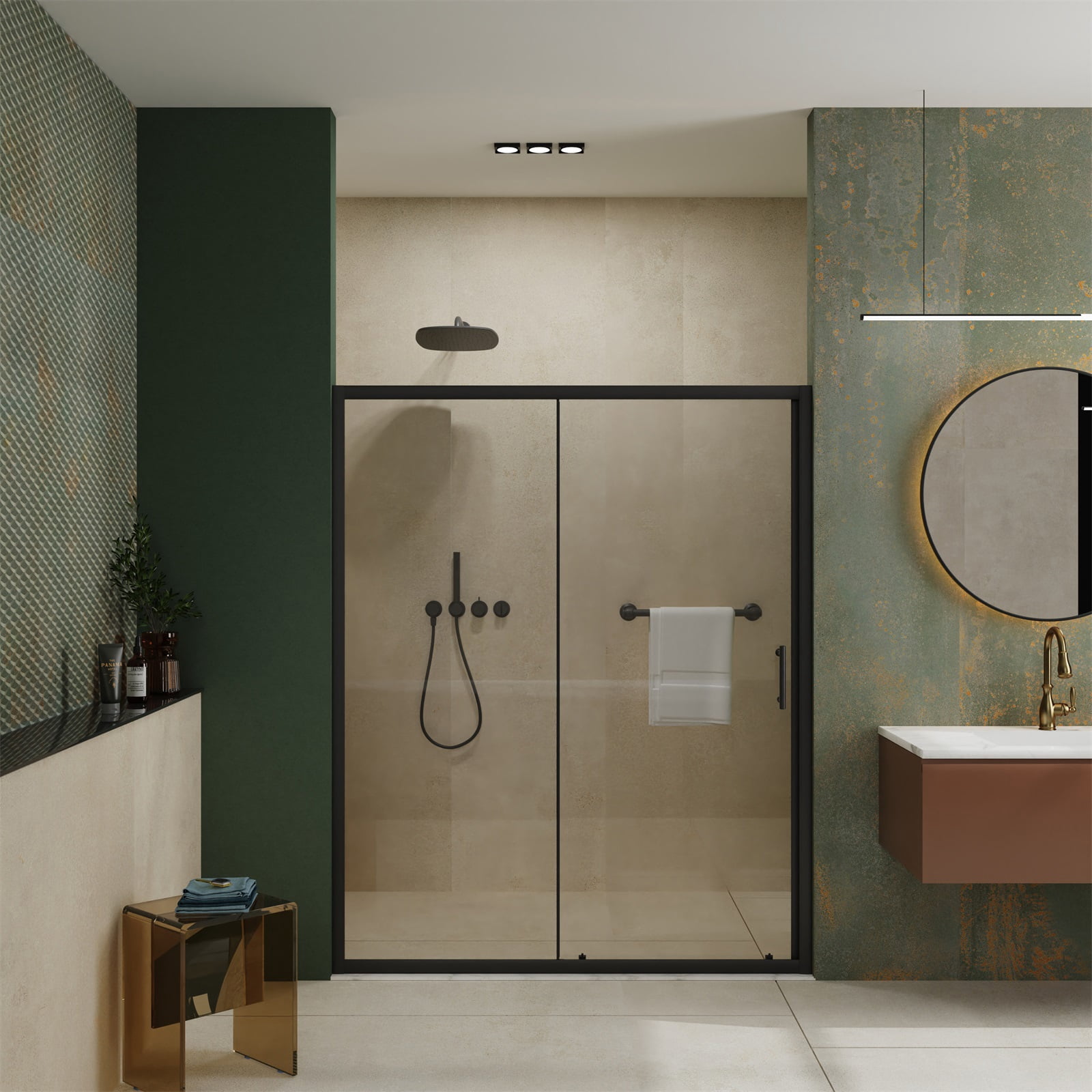 Hommoo 48"W x 72"H Single Sliding Shower Door, 1/5" Thick Clear Tempered Glass Shower Door with Stainless Steel Handle, Matte Black