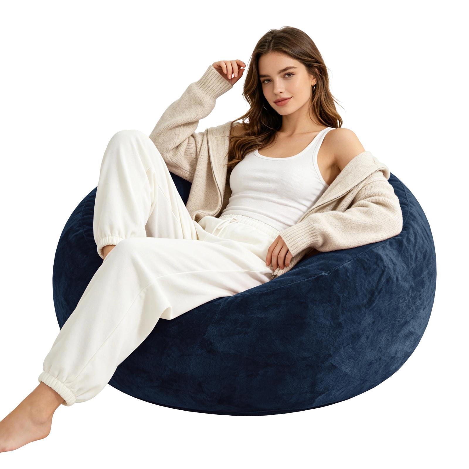 Hommoo 4FT Bean Bag Chair, Memory Foam Filling Soft Sofa with Flannel Cover, Round Sofa for Living Room, Bedroom, College Dorm, Blue