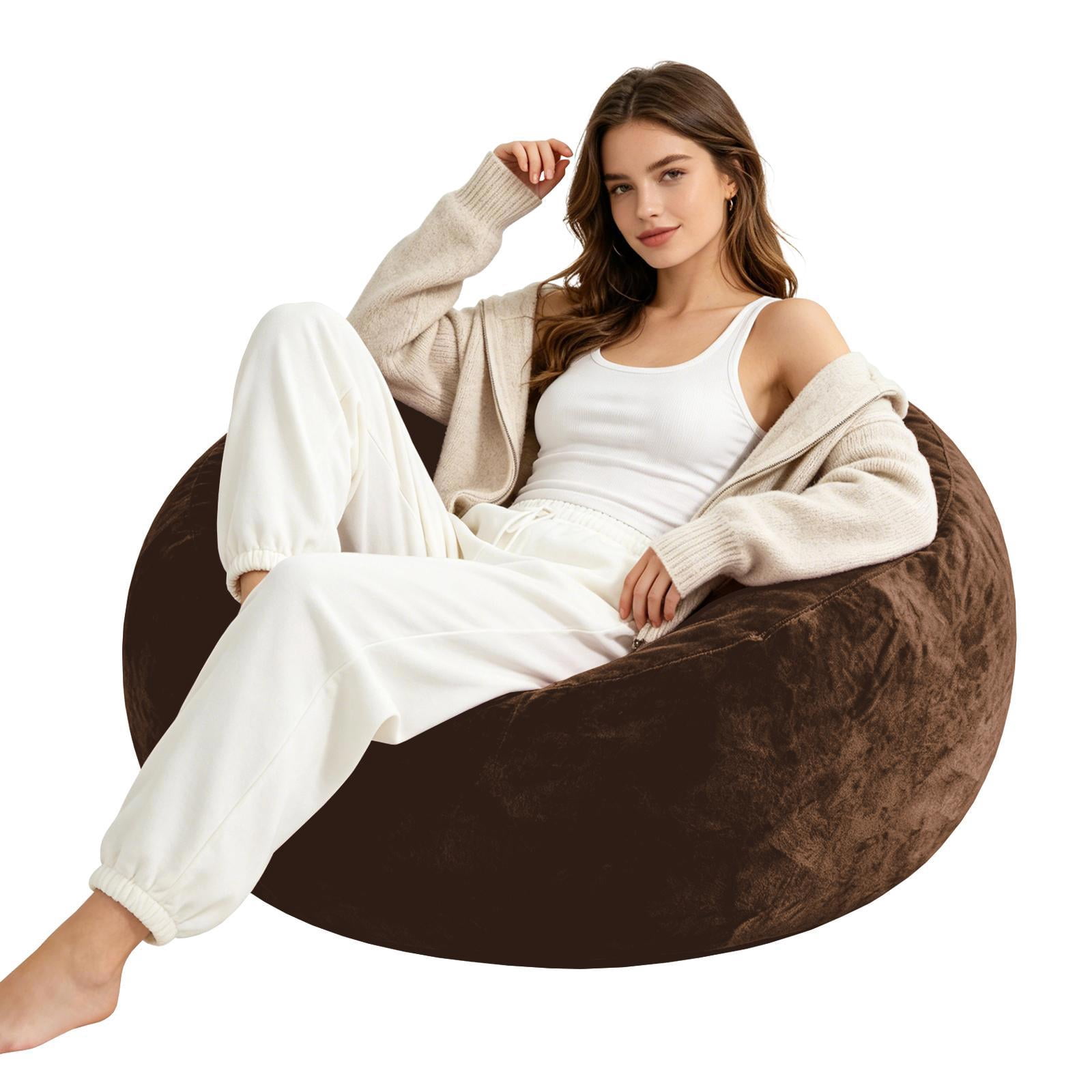 Hommoo 4FT Bean Bag Chair, Memory Foam Filling Soft Sofa with Flannel Cover, Round Sofa for Living Room, Bedroom, College Dorm, Coffee