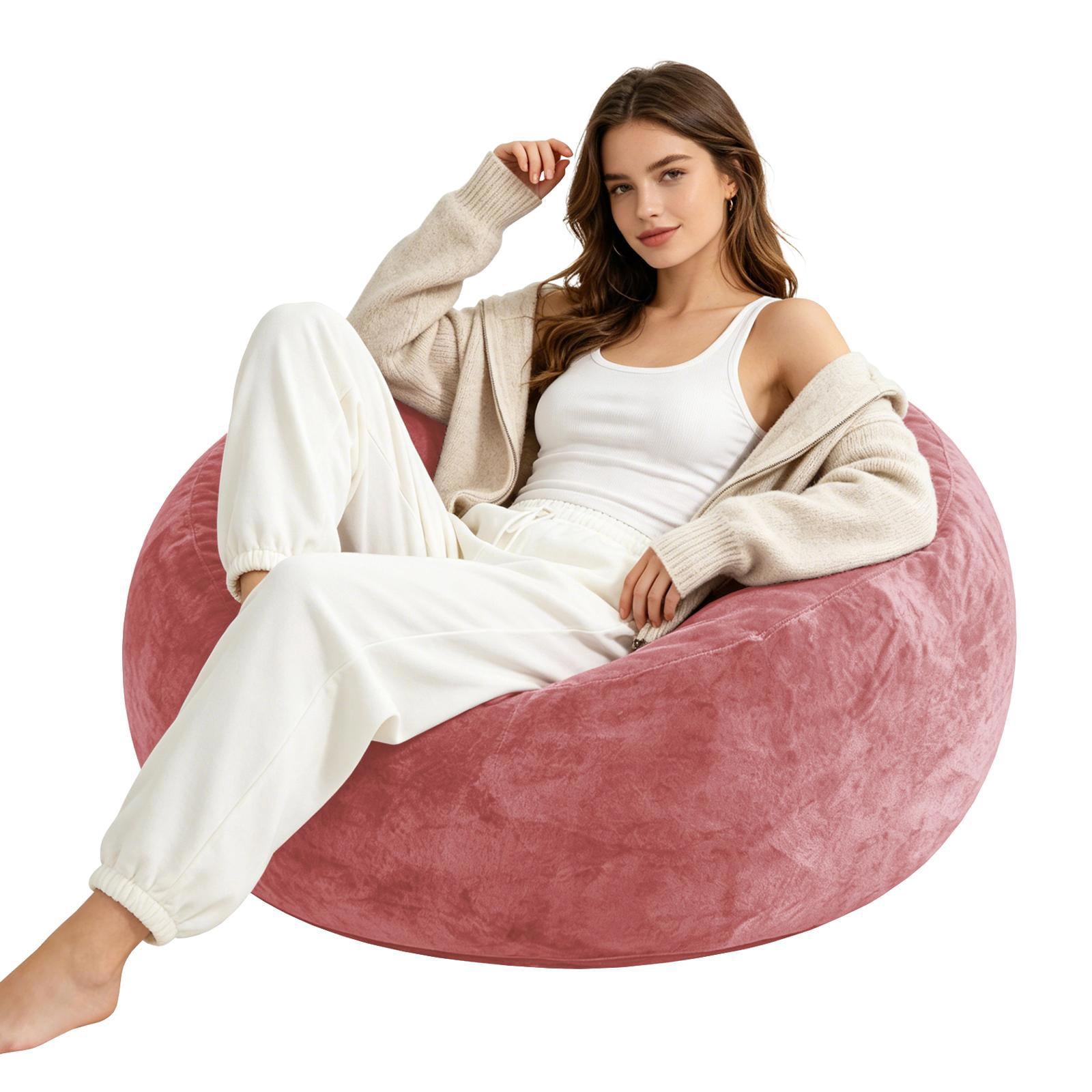 Hommoo 4FT Bean Bag Chair, Memory Foam Filling Soft Sofa with Flannel Cover, Round Sofa for Living Room, Bedroom, College Dorm, Pink
