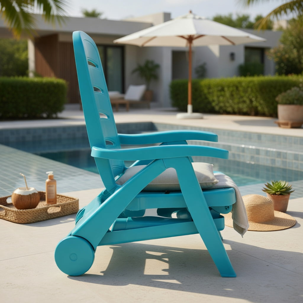 Hommoo 5-Position Adjustable Folding Chaise Lounge Chair, Outdoor Lounger with Wheels, Heavy-Duty PP Frame, Turquoise