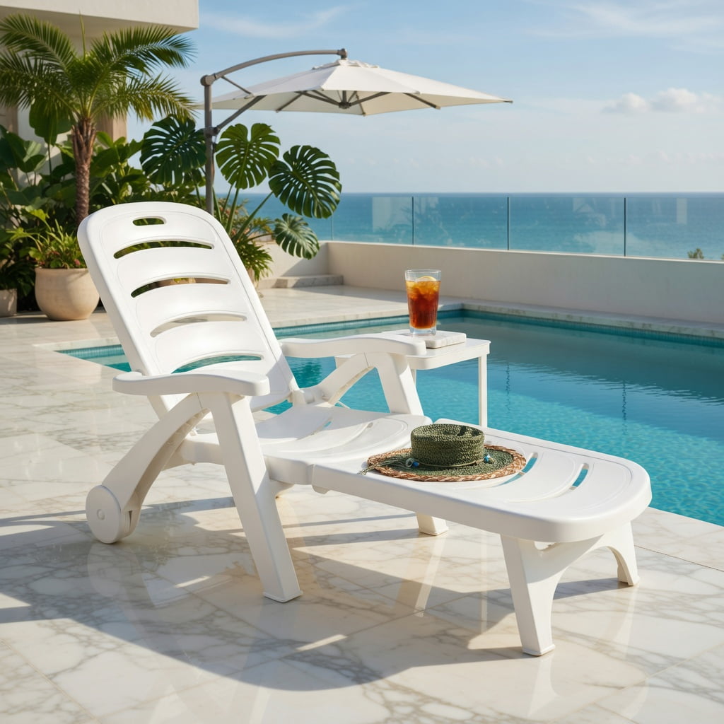 Hommoo 5-Position Adjustable Outdoor Chaise Lounge Chair with Wheels, PP Folding Lounger for Patio, Poolside & Backyard, Gray