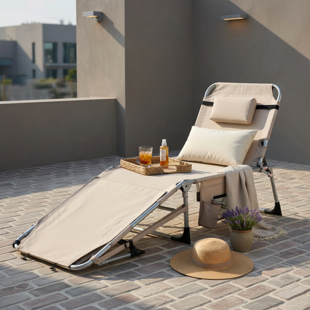 Hommoo 5-Position Adjustable Outdoor Folding Chaise Lounge Chair with Removable Pillow, Blue