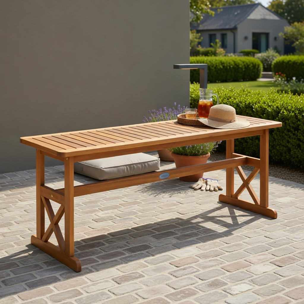 Hommoo 51" Acacia Wood Outdoor Bench, Sturdy Slatted Patio Bench for Garden, Porch & Backyard, Natural