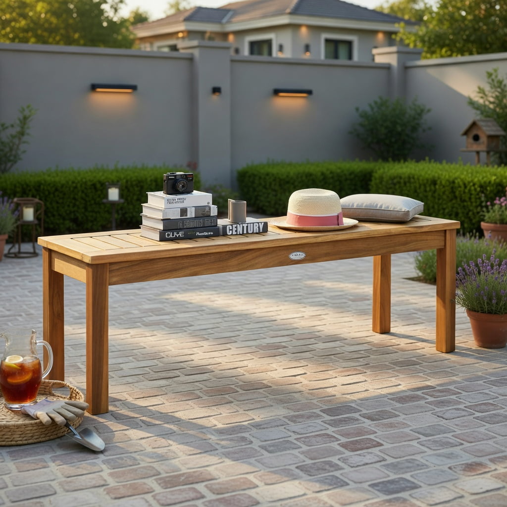 Hommoo 52" Teak-Colored Solid Acacia Wood Outdoor Dining Bench, Weather-Resistant, Patio Bench for Backyard, Garden & Patio, Natural
