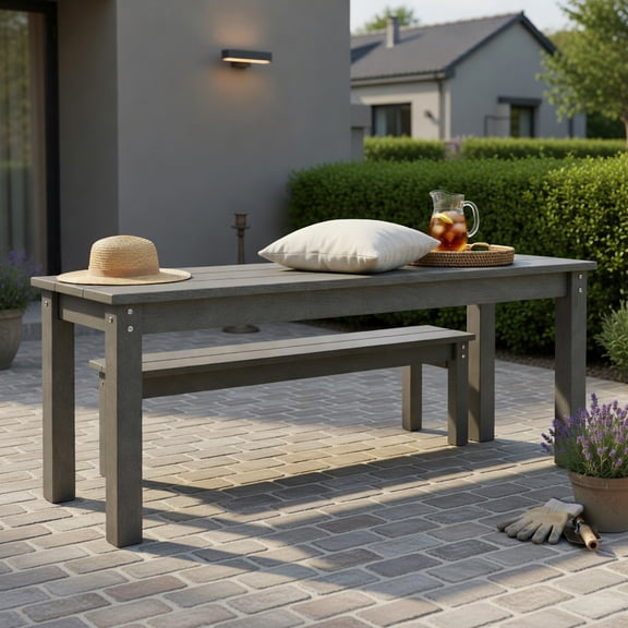 Hommoo 55" HDPE Outdoor Patio Bench for 2-3 People, Weatherproof, Backless Garden Bench, Gray